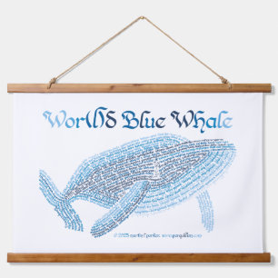 World Word Blue Whale Tapestry Wandteppich Mit Holzrahmen