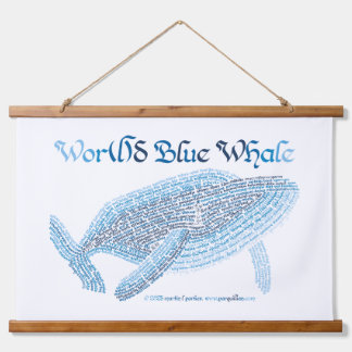 World Word Blue Whale Tapestry Wandteppich Mit Holzrahmen