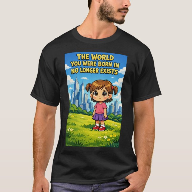 World You Were Born In No Longer Exists Cartoon T-Shirt (Vorderseite)
