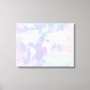 Worldmap Watercolor Pink Lilac Leinwanddruck