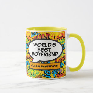 World's Best Boyfriend Name Comic Book Fun Retro Tasse