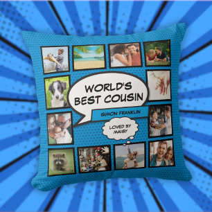 World's Best Cousin 12 Foto Collage Blue Fun Kissen