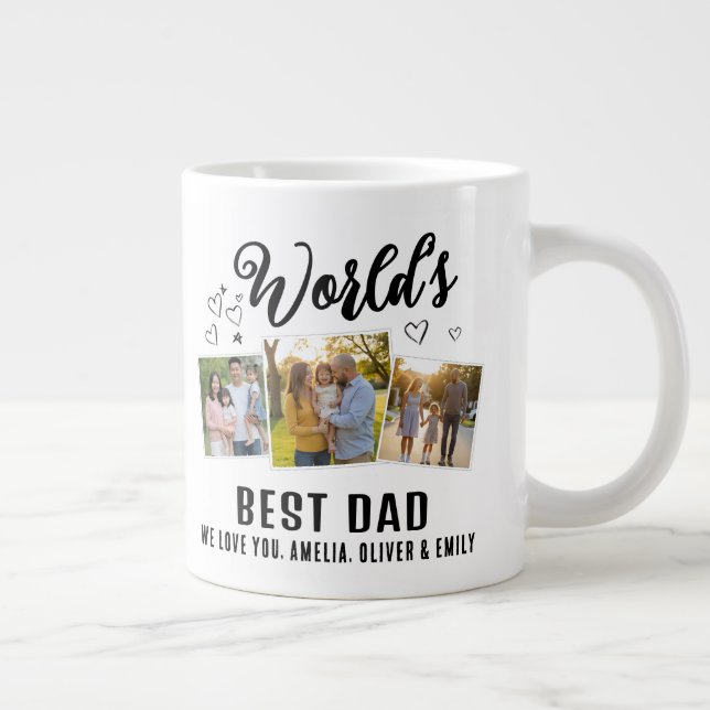 World's Best Dad Custom 3 Photo Collage Jumbo-Tasse (Rechts)