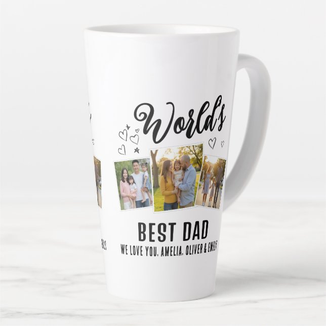 World's Best Dad Custom 3 Photo Collage Milchtasse (Rechte Ecke)