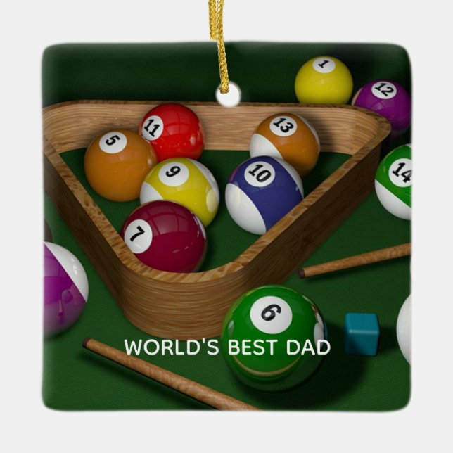 World's Best Dad, game of billiards, Keramikornament (Vorderseite)