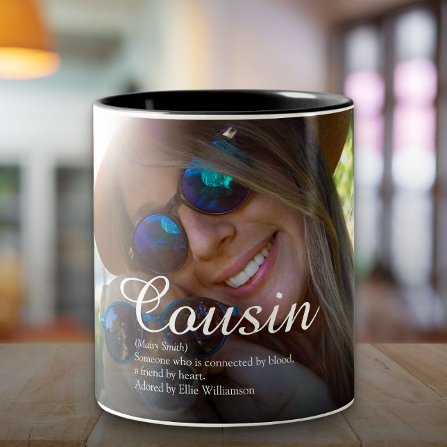 World's Best Ever Cousin Definition Script Foto Zweifarbige Tasse (World's Best Ever Cousin Definition Script Photo Two-Tone Coffee Mug)