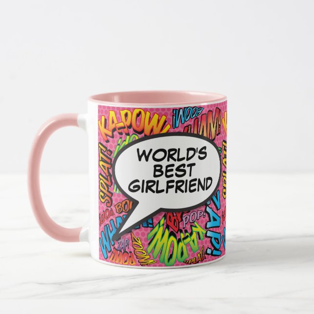 World's Best Girlfriend Fun Retro Comic Girly Pink Tasse (Links)
