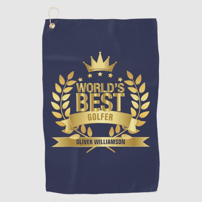 World's Best Golfer Navy Blue And Gold 5 Star Golfhandtuch (Vorderseite)