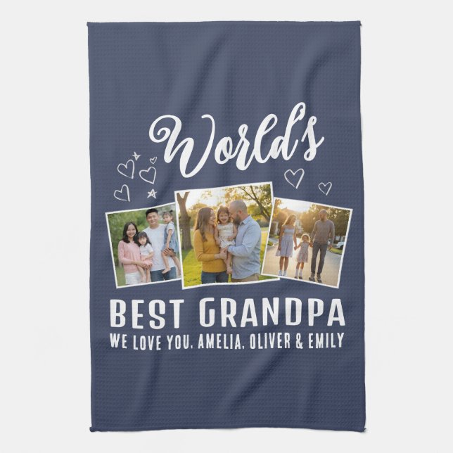 World's Best Grandpa Custom 3 Photo Collage Geschirrtuch (Vertikal)