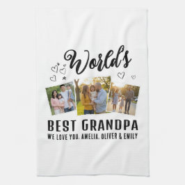 World's Best Grandpa Custom 3 Photo Collage Geschirrtuch