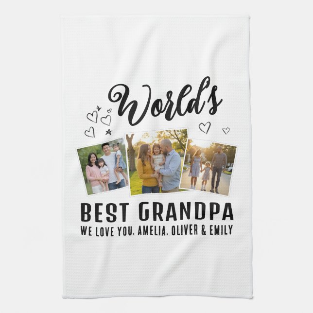 World's Best Grandpa Custom 3 Photo Collage Geschirrtuch (Vertikal)