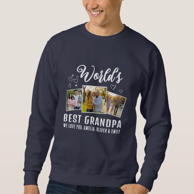 World's Best Grandpa Custom 3 Photo Collage Sweatshirt (Vorderseite)