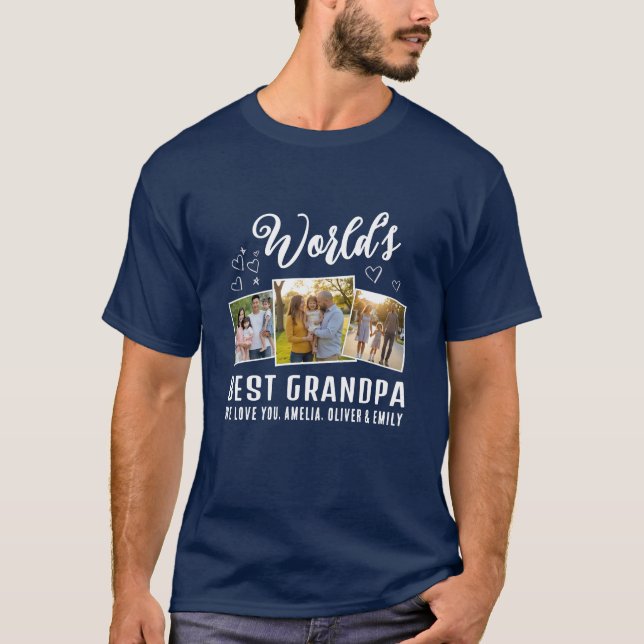 World's Best Grandpa Custom 3 Photo Collage T-Shirt (Vorderseite)