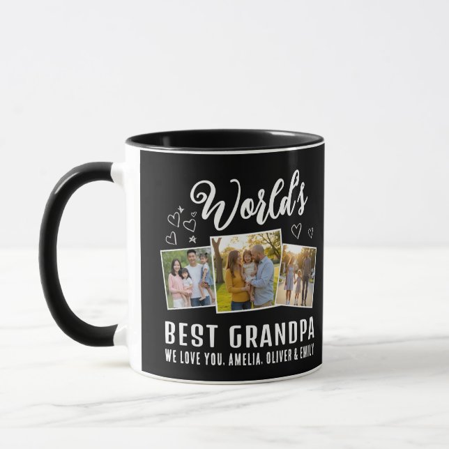 World's Best Grandpa Custom 3 Photo Collage Tasse (Links)