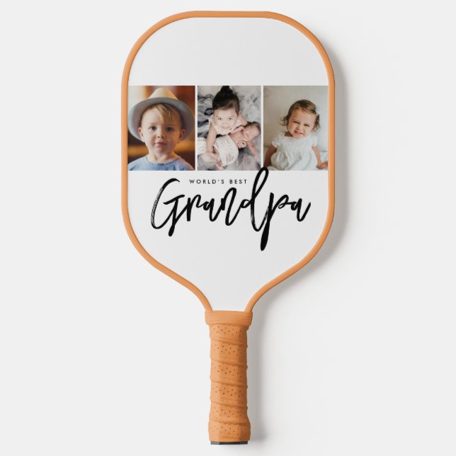 World's Best Grandpa Custom Photo gift Collage Pickleball Schläger (Vorderseite)
