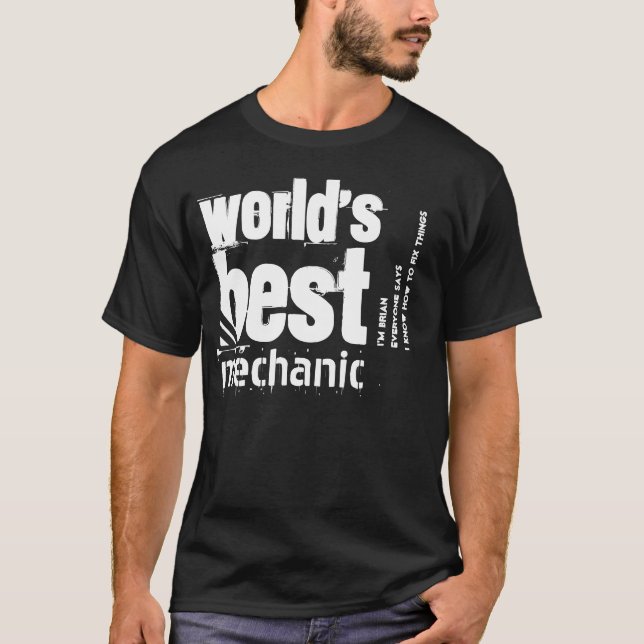 World's Best Mechanic Grunge Text Individuelle Nam T-Shirt (Vorderseite)