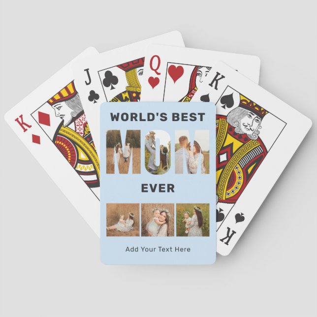 World's Best Mom Custom 6 Photo Blue Poker Cards Spielkarten (Rückseite)