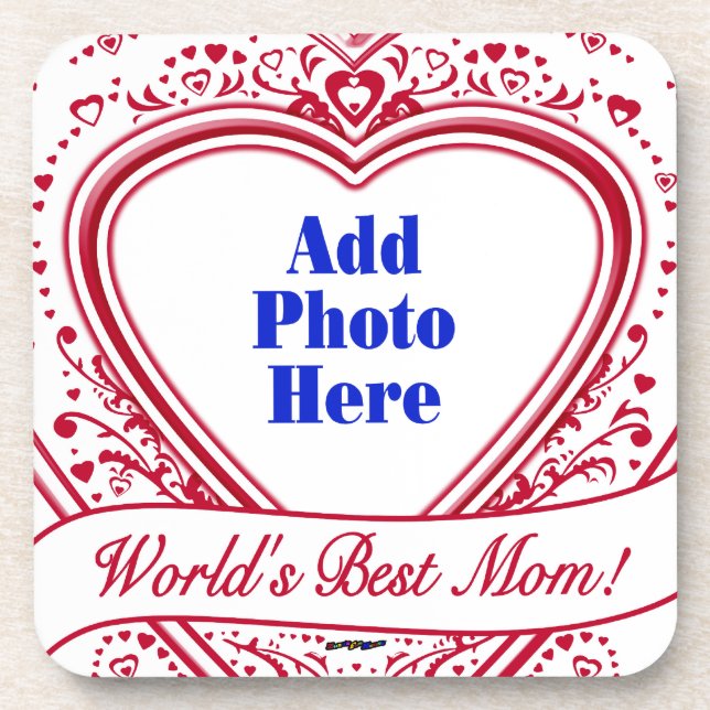 World's Best Mom! Foto von Red Hearts Getränkeuntersetzer (Vorderseite)