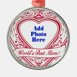 World's Best Mom! Foto von Red Hearts Ornament Aus Metall