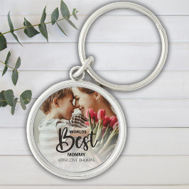 Worlds Best Mommy Photo with White Writing Schlüsselanhänger