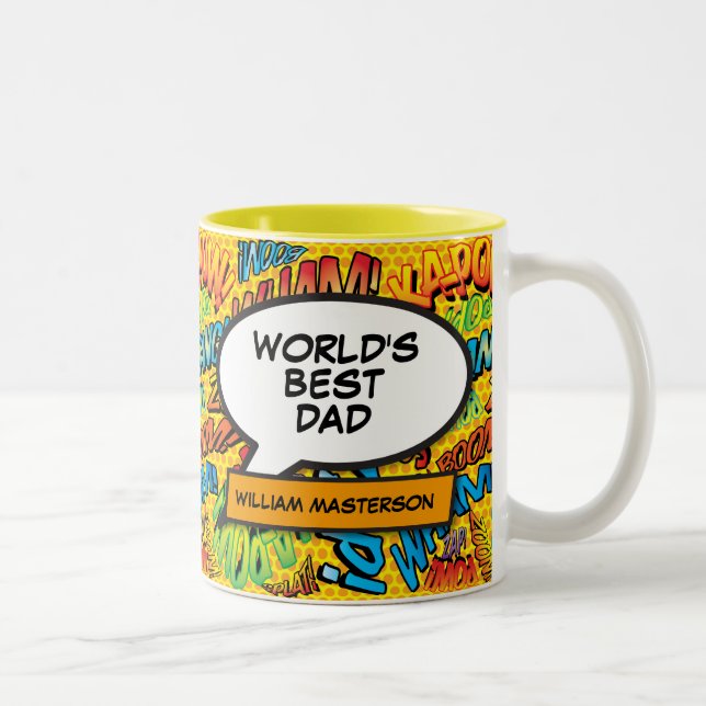 World's Best Vater Daddy Pater Fun Comic Book Zweifarbige Tasse (Rechts)