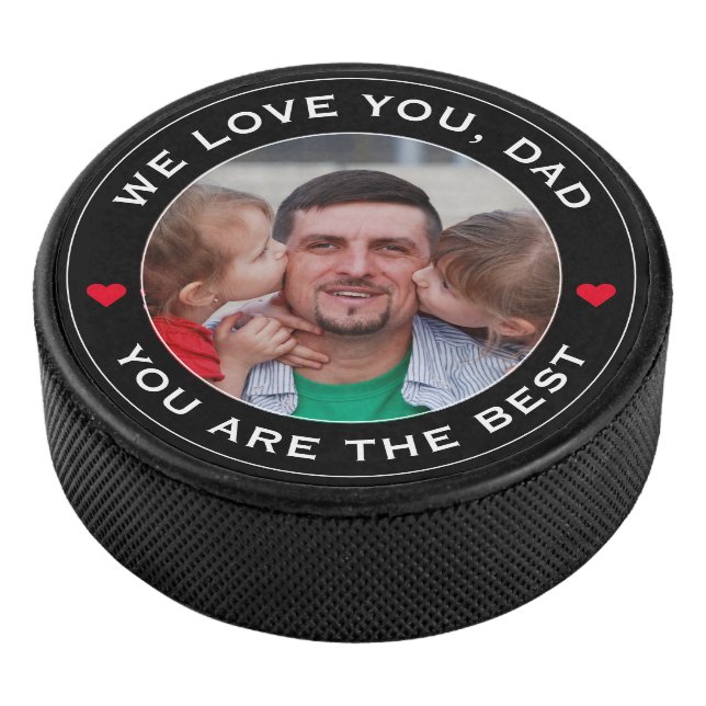 Worlds Best Vater Foto Herz Roter Schwarz-weißer T Eishockey Puck (3/4)