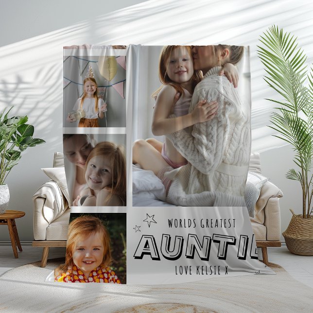 Worlds Greatest Auntie Trendy Photo Strip Fleecedecke (Von Creator hochgeladen)