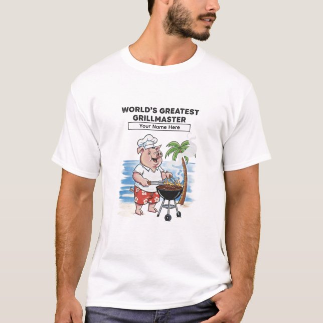 World's Greatest Grillmaster Personalized Cartoon  T-Shirt (Vorderseite)