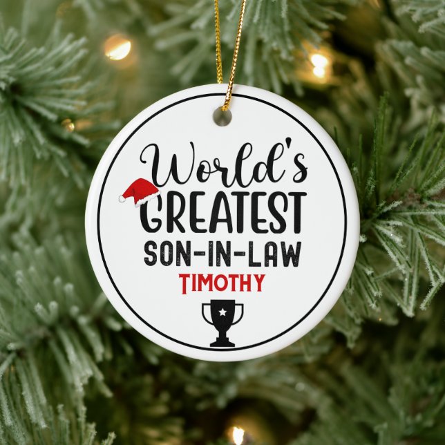 World's Greatest Son In Law Trophy Name Keramik Ornament (Baum)