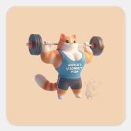 World's Strongest Mom Cute Gym Cat Keychain Quadratischer Aufkleber