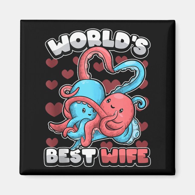 World's Wife Cute Kawaii Octopus Heart Cute Couple Magnet (Vorne)