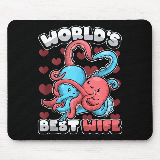 World's Wife Cute Kawaii Octopus Heart Cute Couple Mousepad (Vorne)