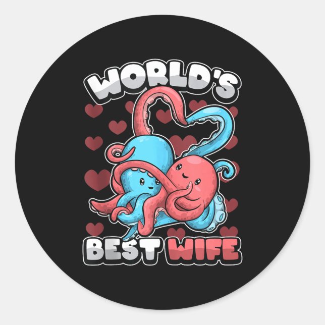 World's Wife Cute Kawaii Octopus Heart Cute Couple Runder Aufkleber (Vorderseite)