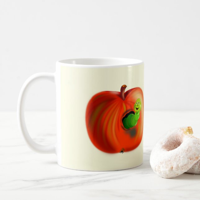 Worm in Red Apple Mug Fun - Your Color - Text Kaffeetasse (Mit Donut)