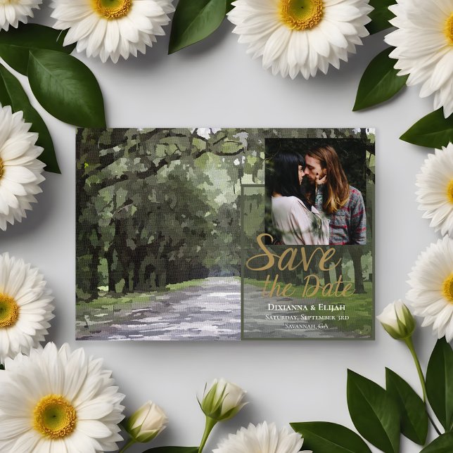 Wormsloe Venue Green Live Oaks Save the Date Karte (Von Creator hochgeladen)