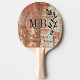 Worn Barn Wood Leaf Wedding Monogram Tischtennis Schläger