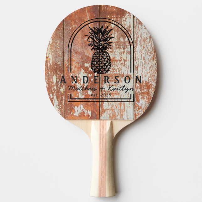 Worn Barn Wood Pineapple Wedding Arch & Name Tischtennis Schläger (Vorderseite)
