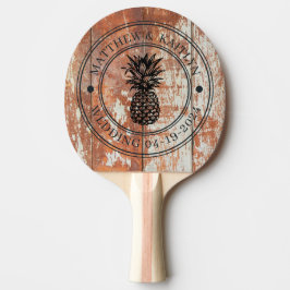Worn Barn Wood Pineapple Wedding Crest & Names Tischtennis Schläger