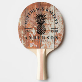 Worn Barn Wood Tropical Pineapple Wedding Crest Tischtennis Schläger