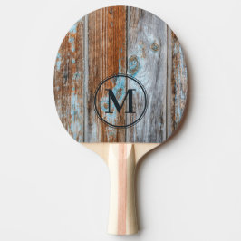Worn Blue Wash Wood Monogram Tischtennis Schläger