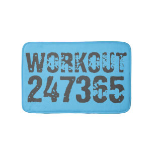 Worn out and scratched text Workout 247365 blue Badematte