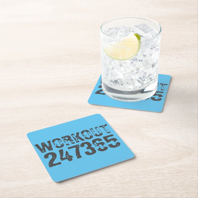 Worn out and scratched text Workout 247365 blue Rechteckiger Pappuntersetzer (Vor Ort)