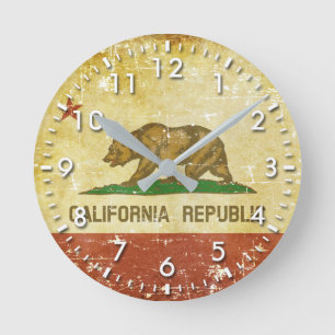 Worn Patriotic California State Flag Runde Wanduhr