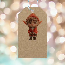 Worried Little Elf Kraft Gift Tags Geschenkanhänger