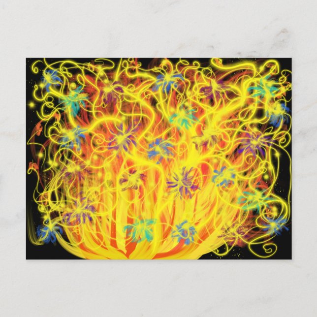 Worship Art Orange Yellow Gold Flames Blue Black Postkarte (Vorderseite)