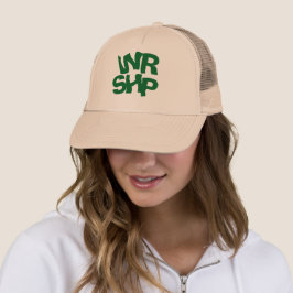 WORSHIP Print Beige Trucker Hat Truckerkappe