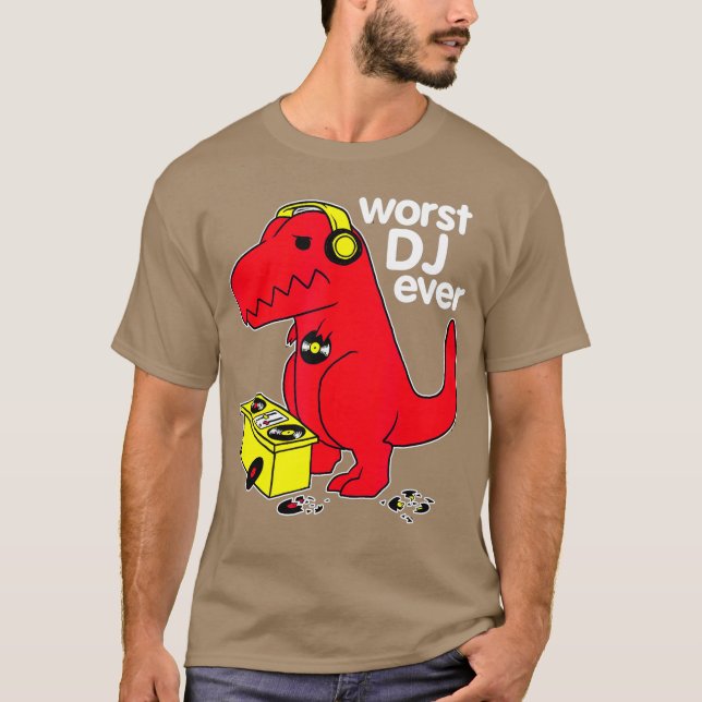 Worst DJ Ever Funny Red Dinosaur T-Shirt (Vorderseite)