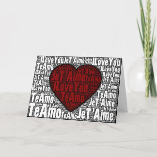 Wort-Kunst: "Ich Liebe Sie" 3 Sprachen - rotes Feiertagskarte
