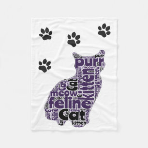 Wort-Wolken-Katze und Tatzen-Druck Fleecedecke