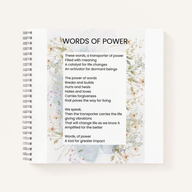 Worte des Powers, die Gedichte beleben Notizbuch (Vorderseite)